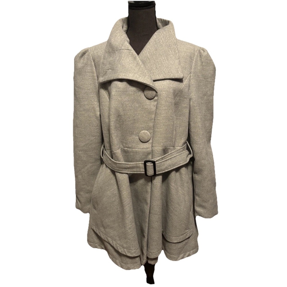Wantdo Women's Wrap Swing Coat M Gray Belted Skirted Hem Fit & Flare Rockabilly